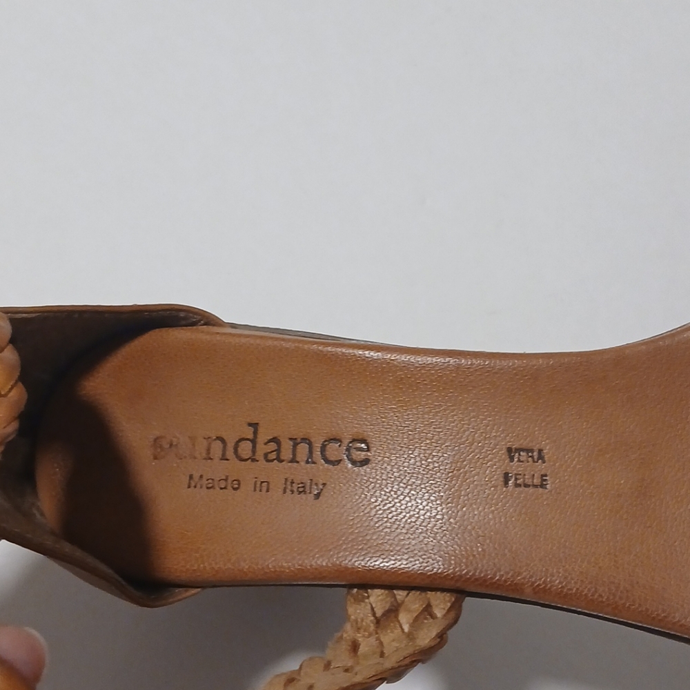 Women's 39/ US 9 Sundance Bonaire Leather Woven Stappy Heeled Sandal - Picture 7 of 9